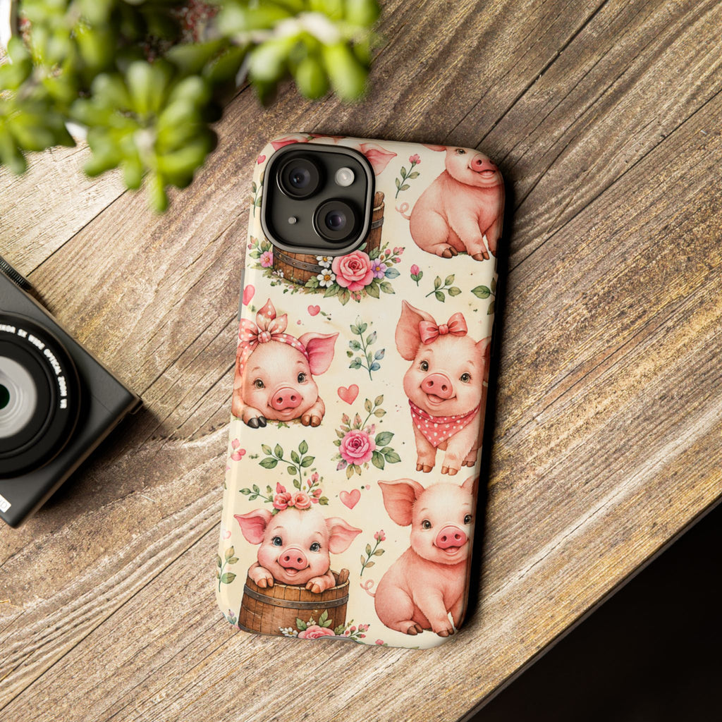 Cute Pink Piglet Phone Case — Vintage Floral Farm Animal iPhone Cover