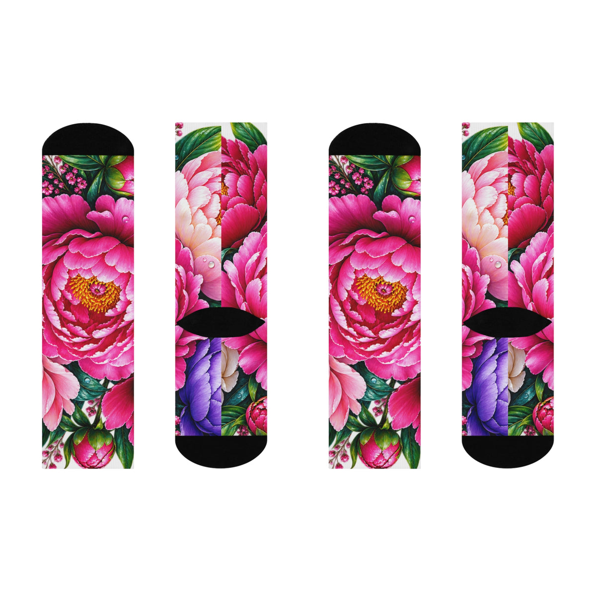Pink Peony Floral Crew Socks — Cushioned Botanical Comfort