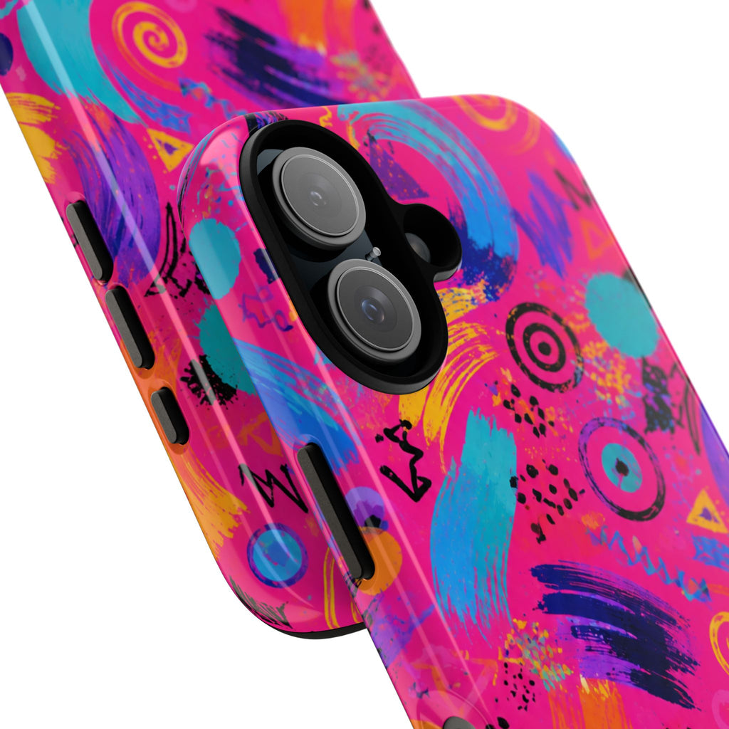 Neon Retro Abstract Tough Phone Case — 80s Brushstroke Pattern
