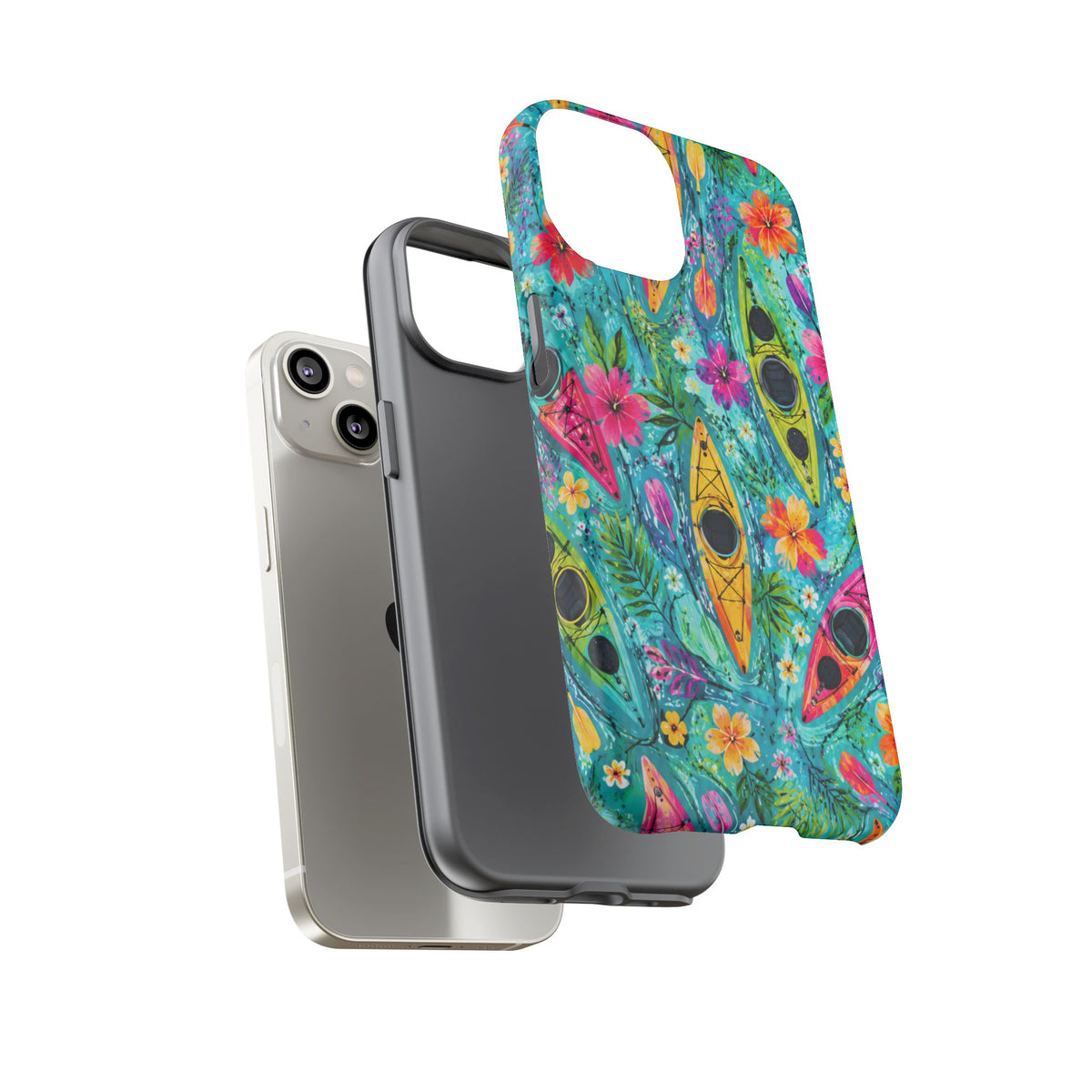 Tropical Kayak Phone Case – Colorful Floral Waterproof Pattern