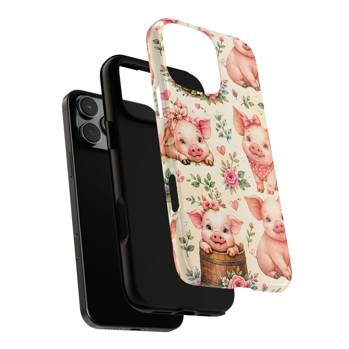 Cute Pink Piglet Phone Case — Vintage Floral Farm Animal iPhone Cover