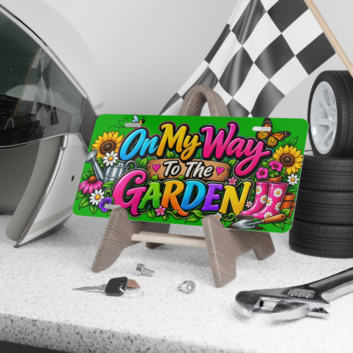 On My Way to the Garden Vanity Plate — Colorful Gardening License Plate Decor