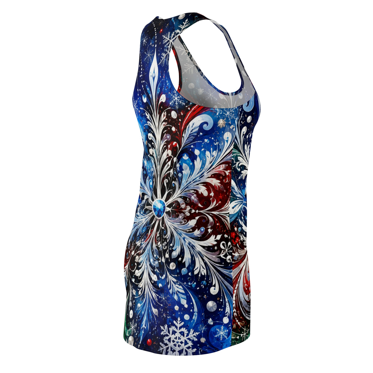 Racerback Dress - Festive Blue Snowflake All-Over Print