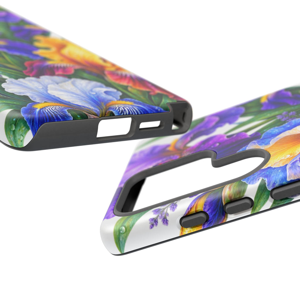 Floral Iris Tough Phone Case — Colorful Watercolor Iris Protective Cover
