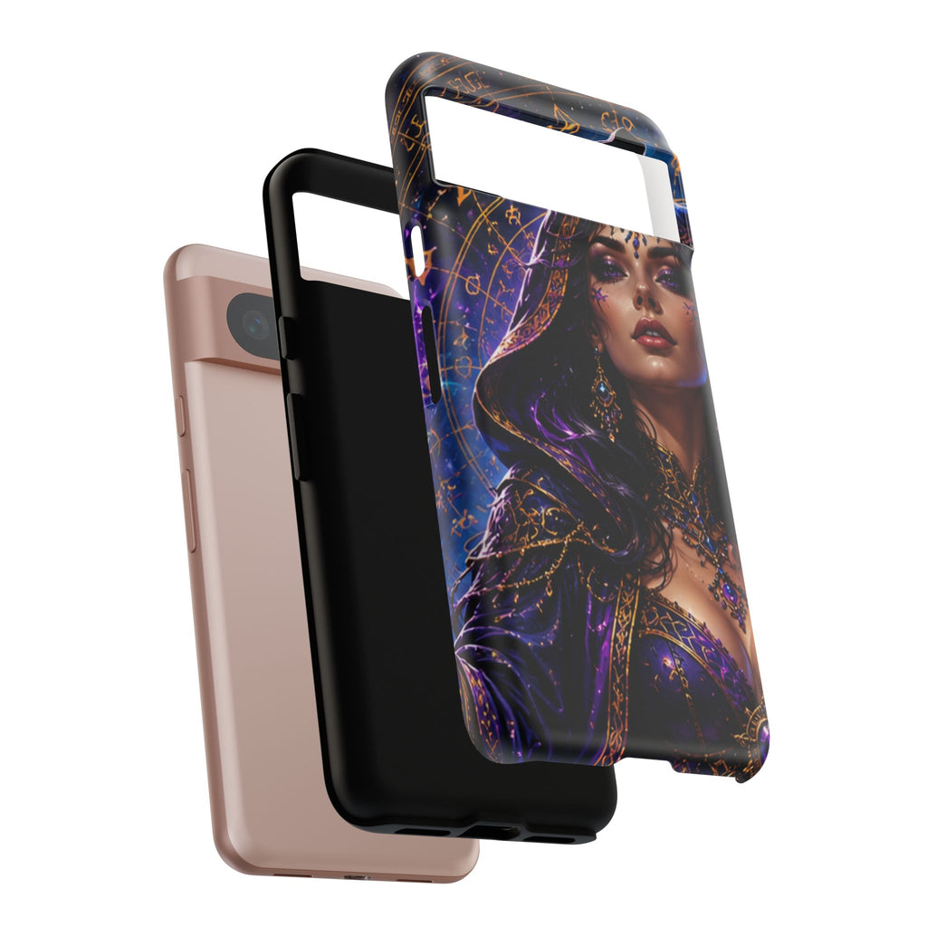 Phone Case — Mystical Sorceress Art Protective Tough Case (Astrology, Purple Hooded Witch)