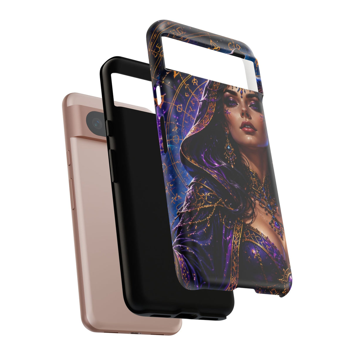 Phone Case — Mystical Sorceress Art Protective Tough Case (Astrology, Purple Hooded Witch)