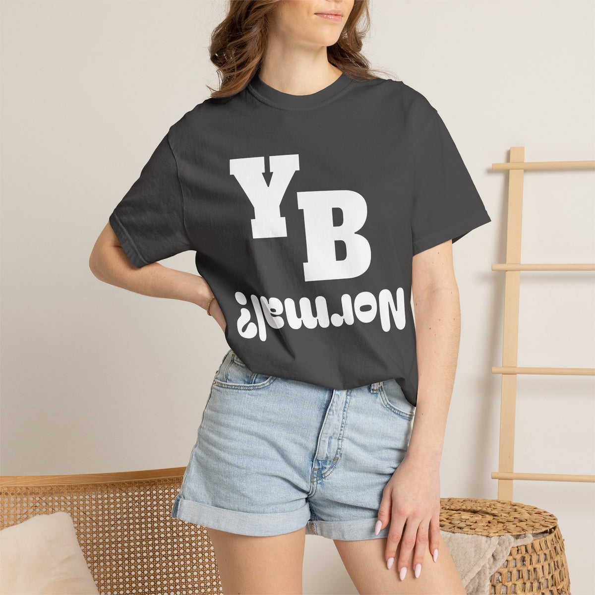 Funny 'YB ¿Normal?' Graphic T-Shirt — Upside-Down Retro Typography Tee