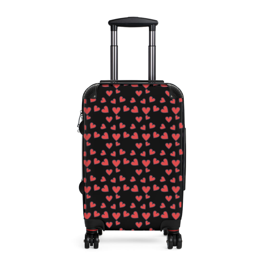 Heart Pattern Carry-On Suitcase — Romantic Red Hearts on Black Travel Luggage