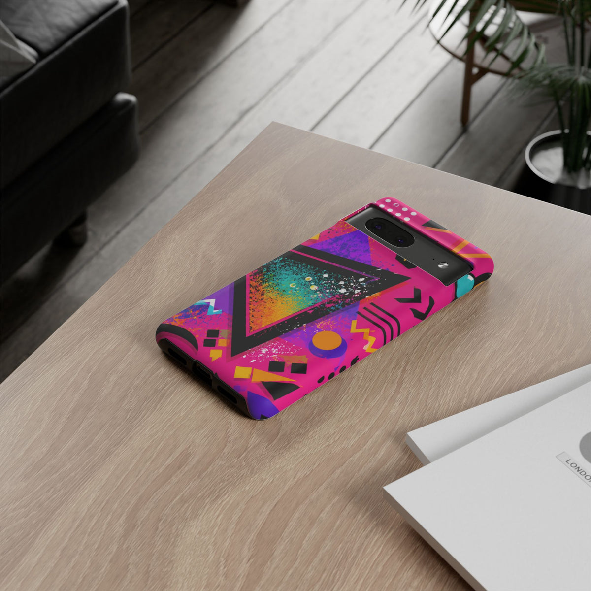 Retro 80s Geometric Phone Case — Neon Triangle Tough Case