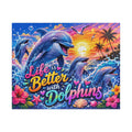 Life Is Better with Dolphins Puzzle | Ocean Sunset Dolphin Jigsaw