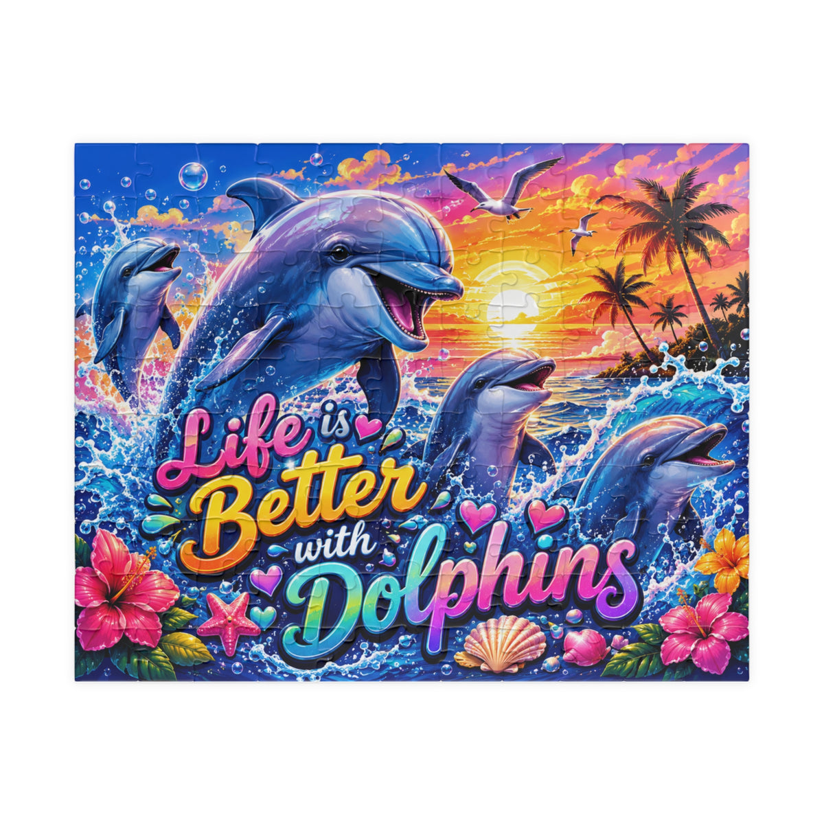 Life Is Better with Dolphins Puzzle | Ocean Sunset Dolphin Jigsaw