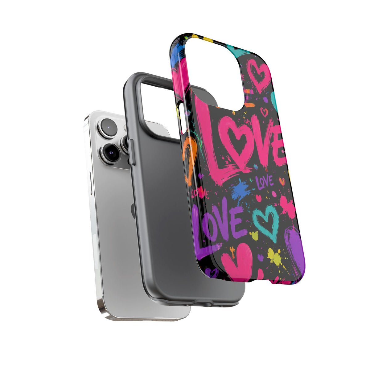 Phone Case — Neon Graffiti "Love" Hearts Protective Tough Case