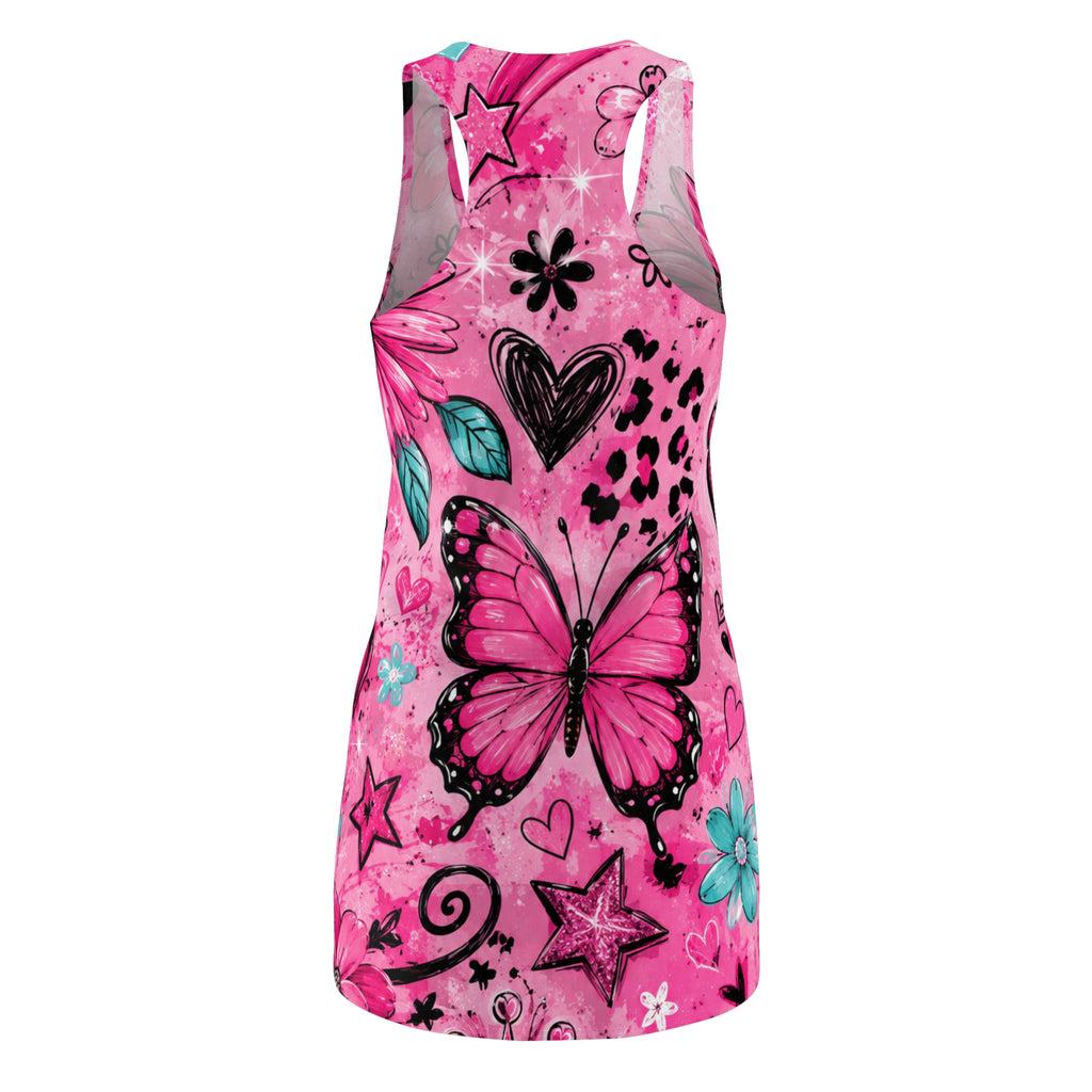 Pink Butterfly Floral Dress | Racerback