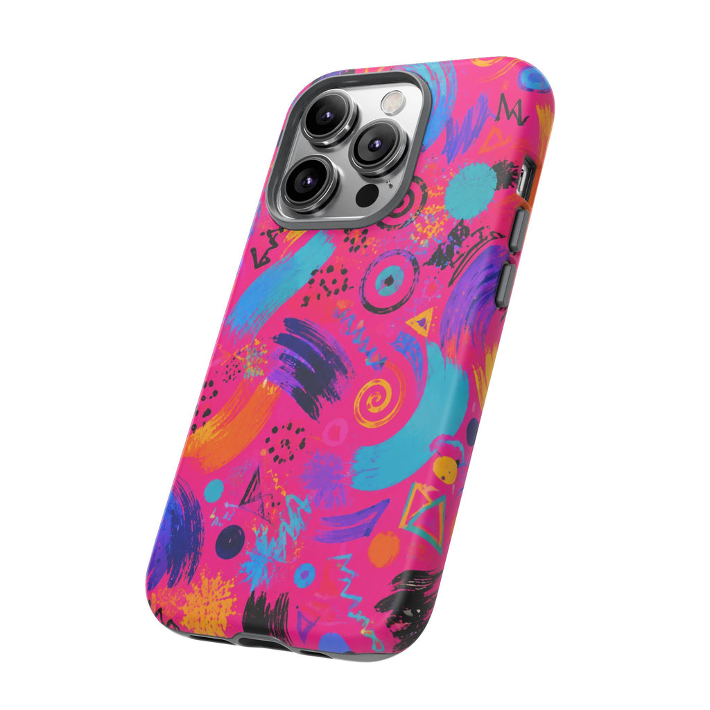 Neon Retro Abstract Tough Phone Case — 80s Brushstroke Pattern