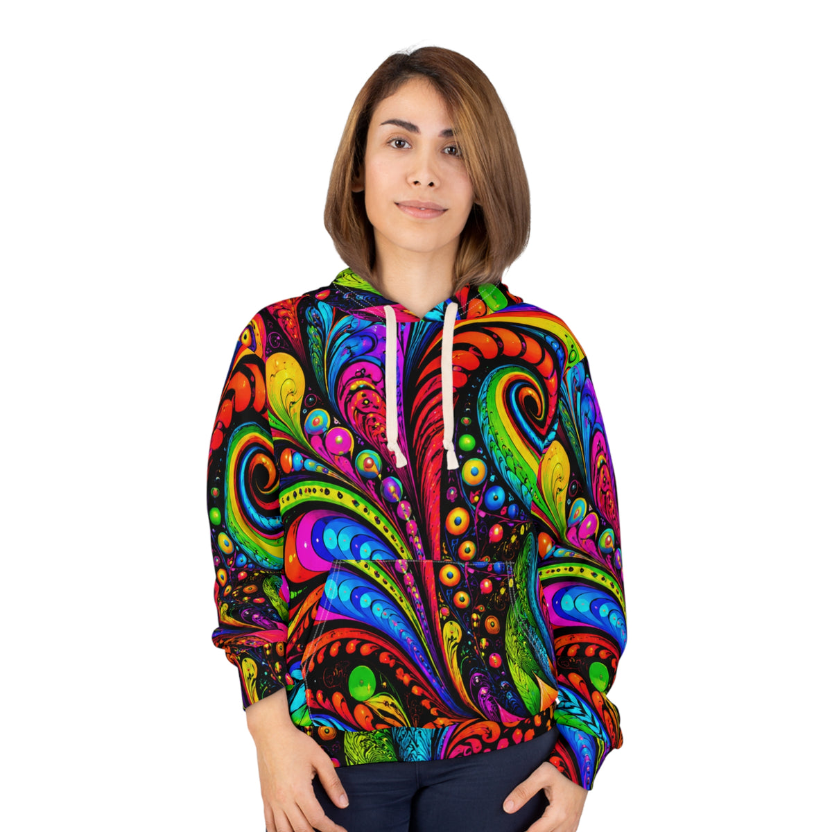 Psychedelic Swirl Hoodie - Vibrant All-Over-Print Pullover