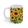 Sunflower Bouquet Mug — Bright Floral Coffee Cup with Butterflies