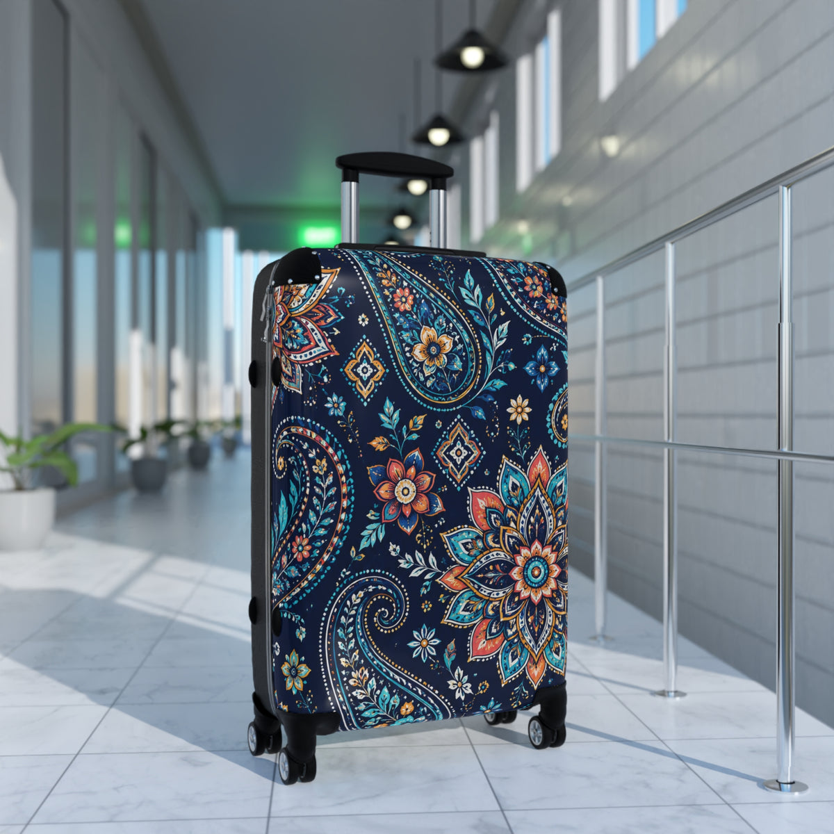 Floral Paisley Suitcase Cover – Navy Boho Luggage Protector