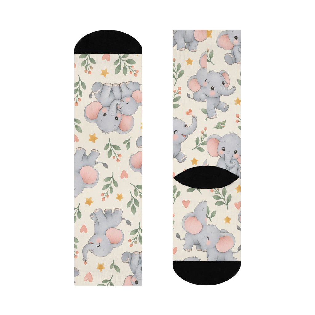 Cute Baby Elephant Pattern Crew Socks — Cushioned Novelty Socks for Kids & New Moms
