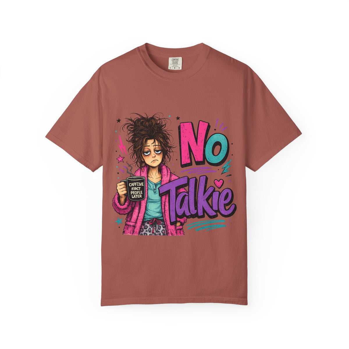 No Talkie Graphic T-Shirt | Grumpy Coffee Girl Illustration