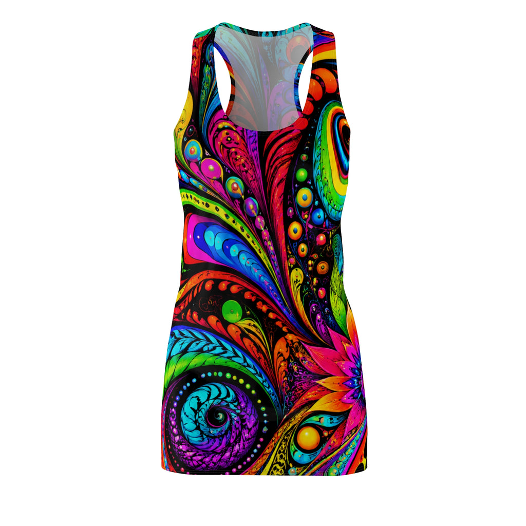 Psychedelic Floral Racerback Dress — Vibrant All-Over Print Sundress