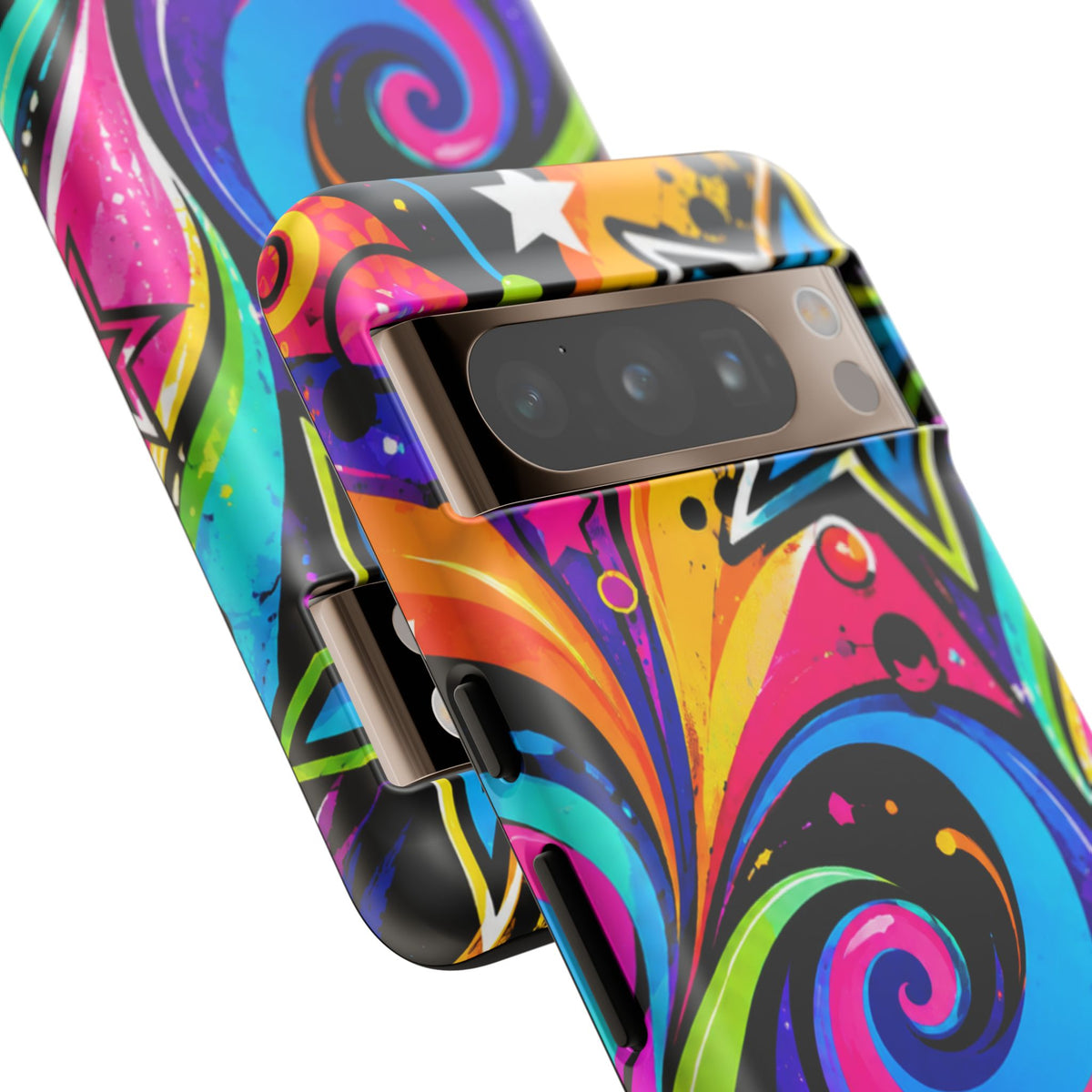 Psychedelic Swirl Phone Case — Bold Retro Stars & Neon Pop Art Tough Case