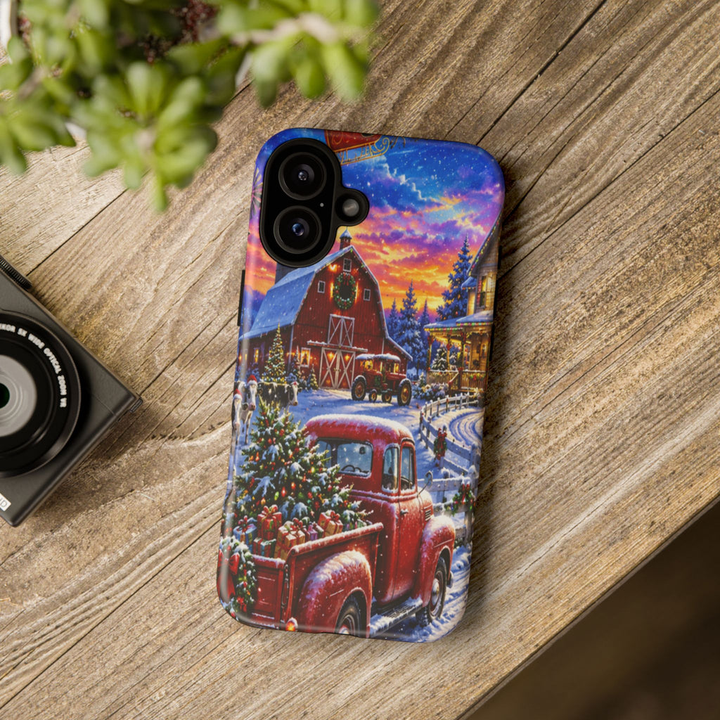Christmas Farm Phone Case — Vintage Red Truck in Snowy Holiday Scene