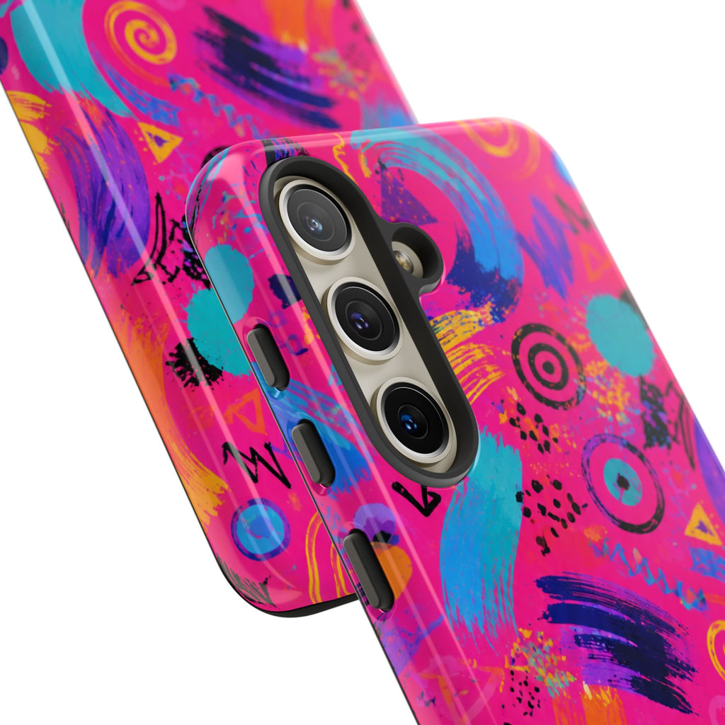 Neon Retro Abstract Tough Phone Case — 80s Brushstroke Pattern