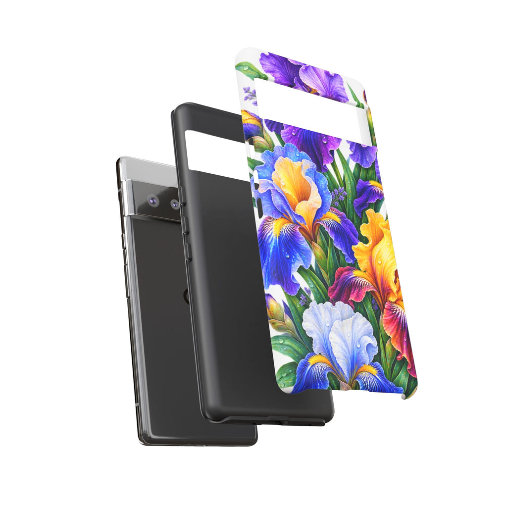 Floral Iris Tough Phone Case — Colorful Watercolor Iris Protective Cover