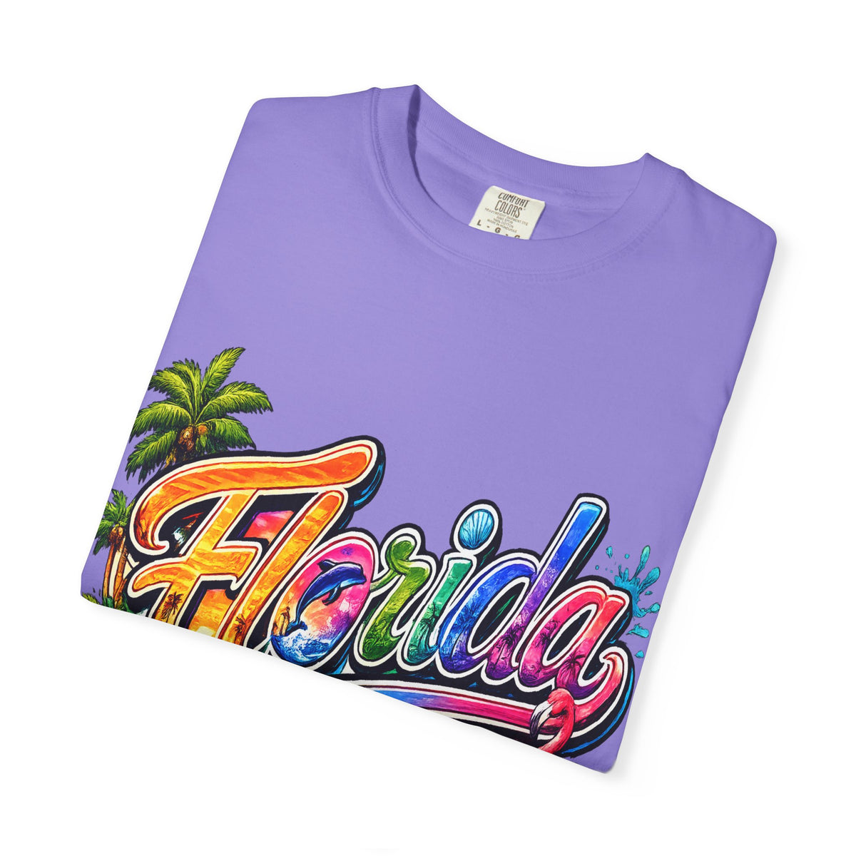 Florida Retro Palm Beach Sunset T-Shirt | Flamingo Hibiscus