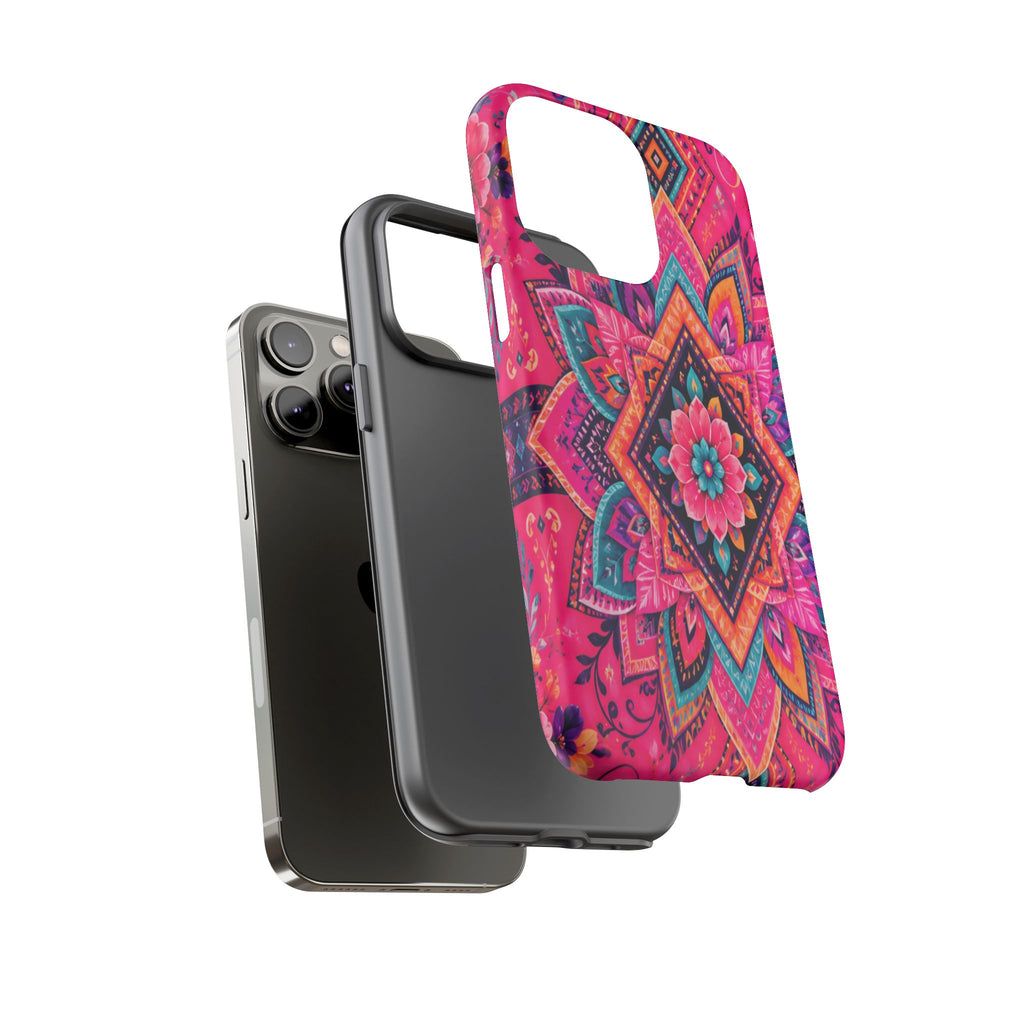 Floral Mandala Tough Phone Case — Pink Boho Protective Cover