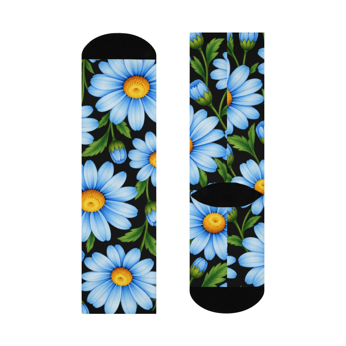 Daisy Floral Crew Socks — Blue Daisies Cushion-Comfort Socks