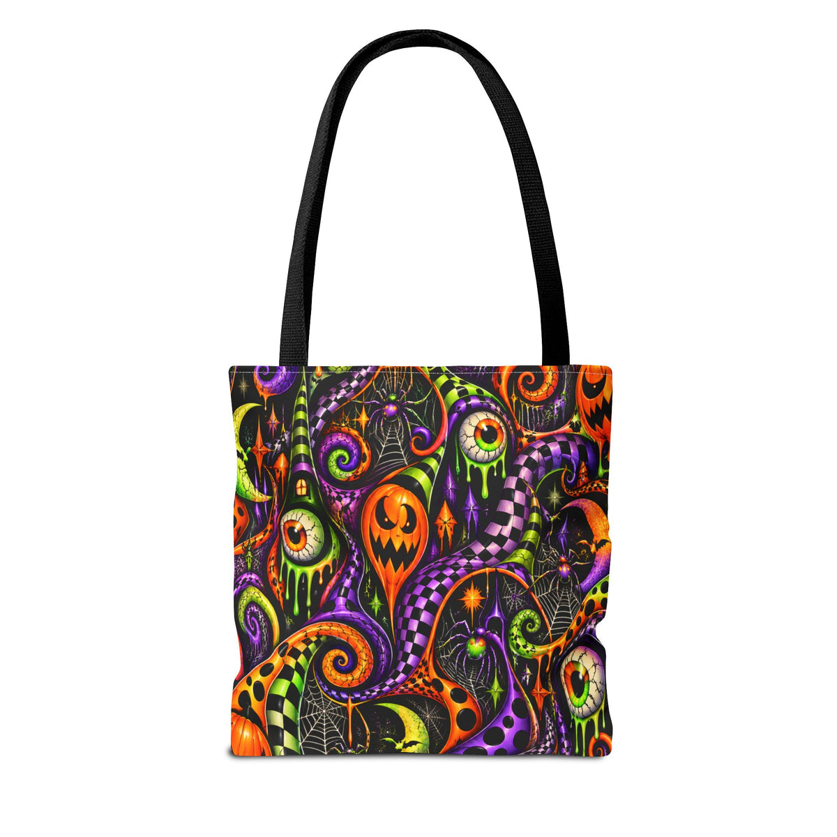 Halloween Swirl Tote Bag — Spooky Jack-o'-Lantern & Eyeball Allover Print