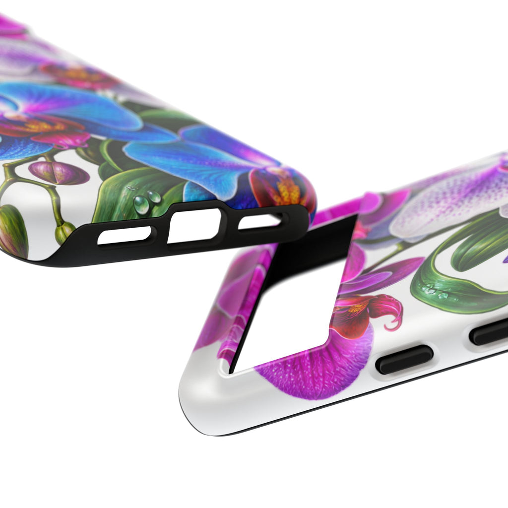 Orchid Floral Tough Phone Case – Vibrant Blue & Pink Orchid Protective Cover