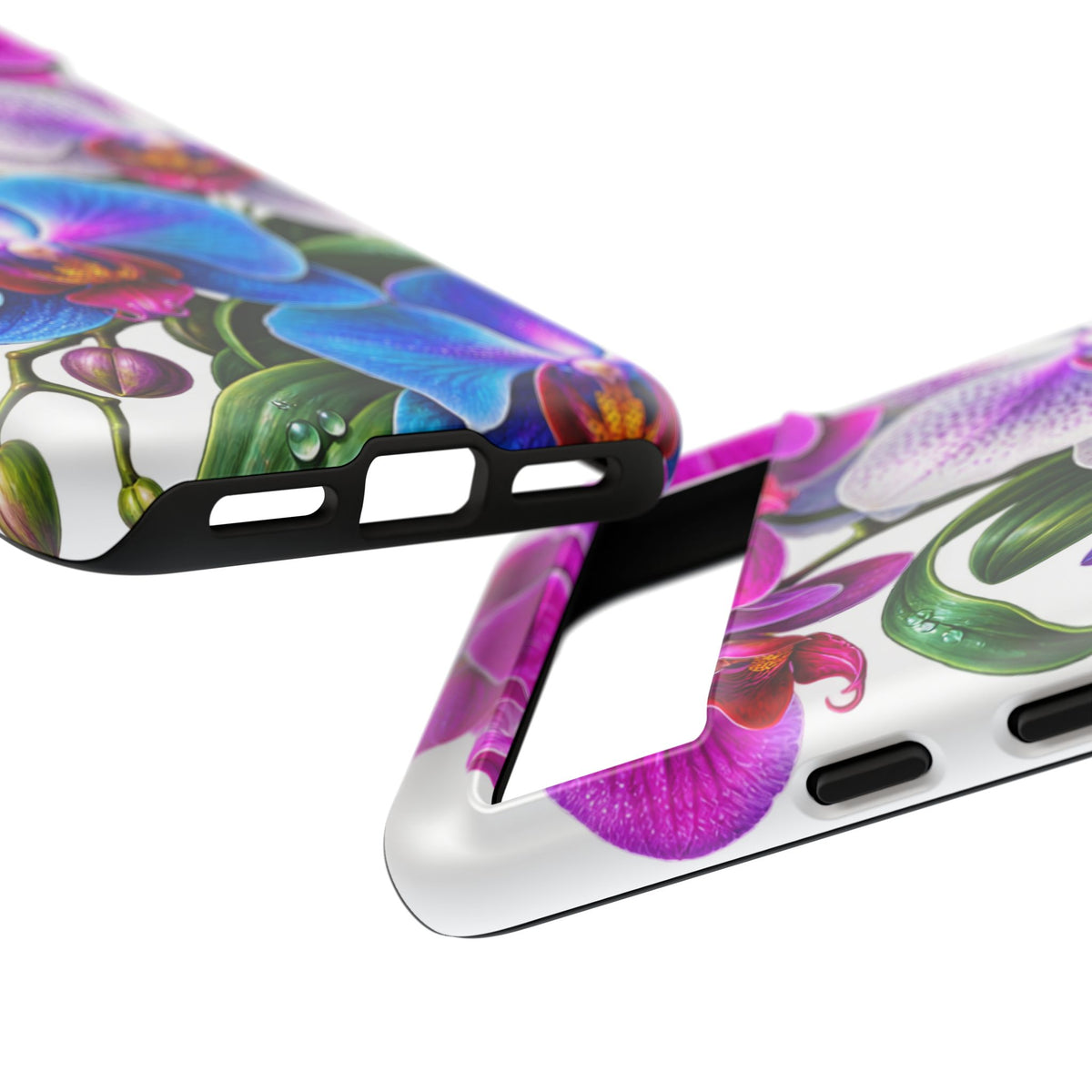 Orchid Floral Tough Phone Case – Vibrant Blue & Pink Orchid Protective Cover