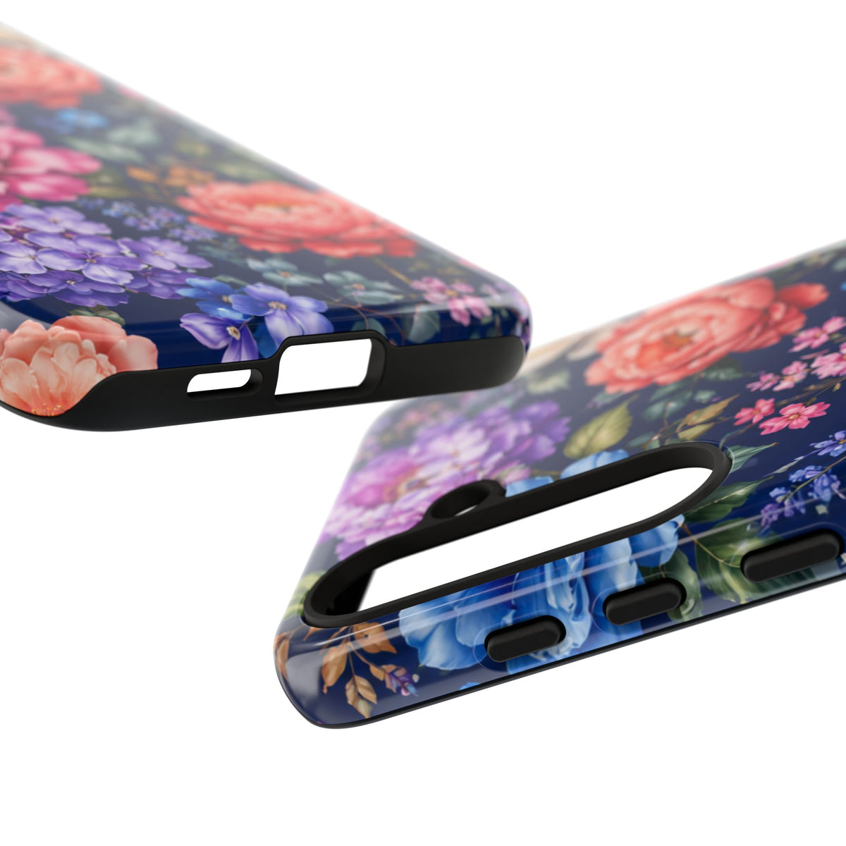 Floral Tough Phone Case – Vibrant Garden Flowers on Navy