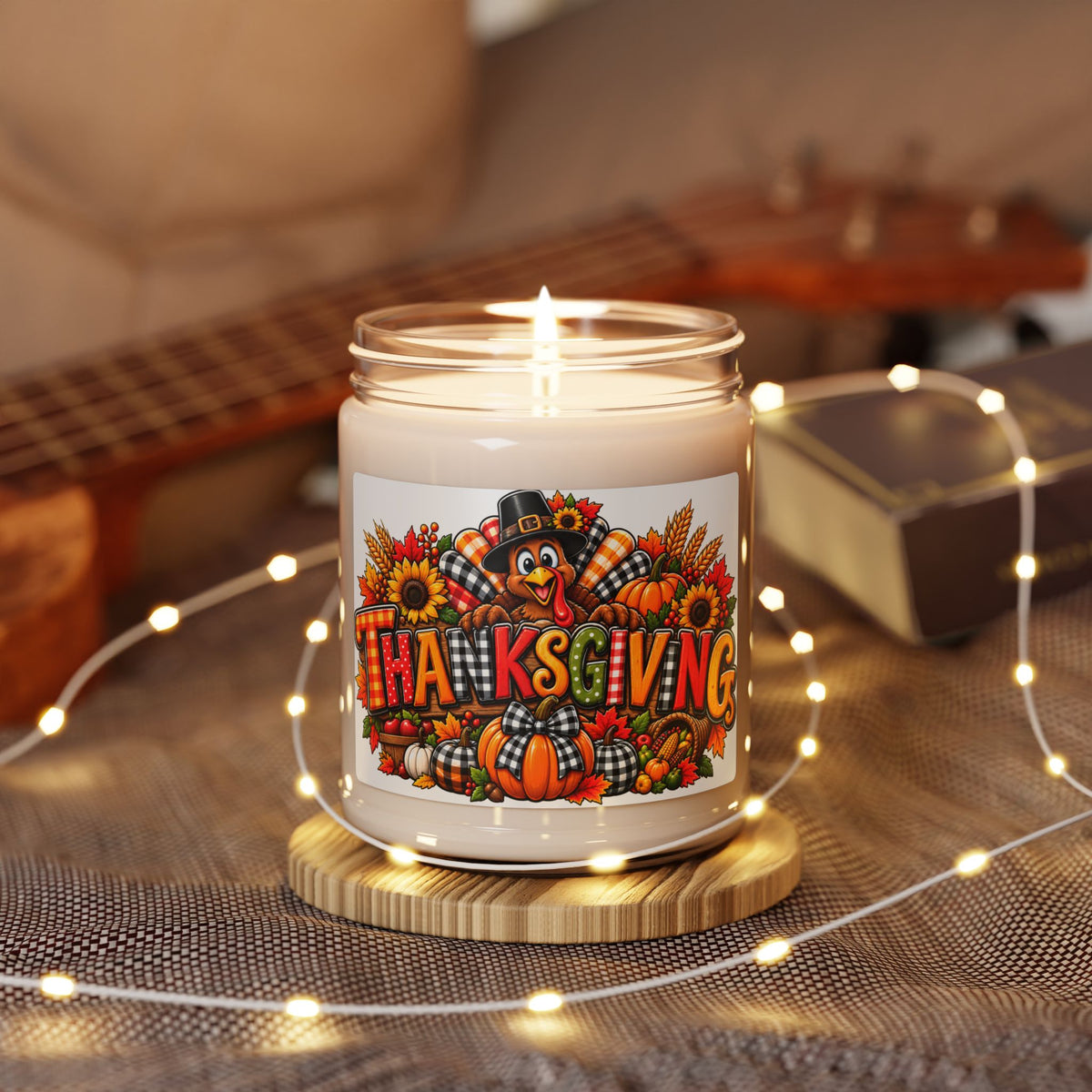 Thanksgiving Scented Soy Candle, 9oz – Autumn Pumpkin & Turkey Holiday Jar