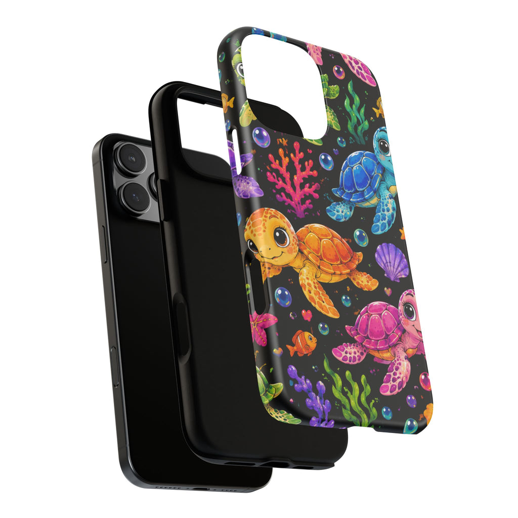 Phone Case — Colorful Cute Sea Turtles on Black (Protective Smartphone Cover)
