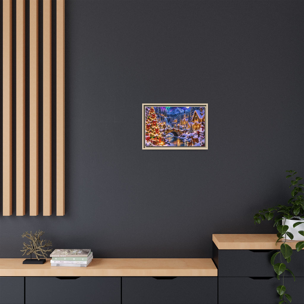 Framed Matte Canvas - Cozy Christmas Village Winter Night Wall Art