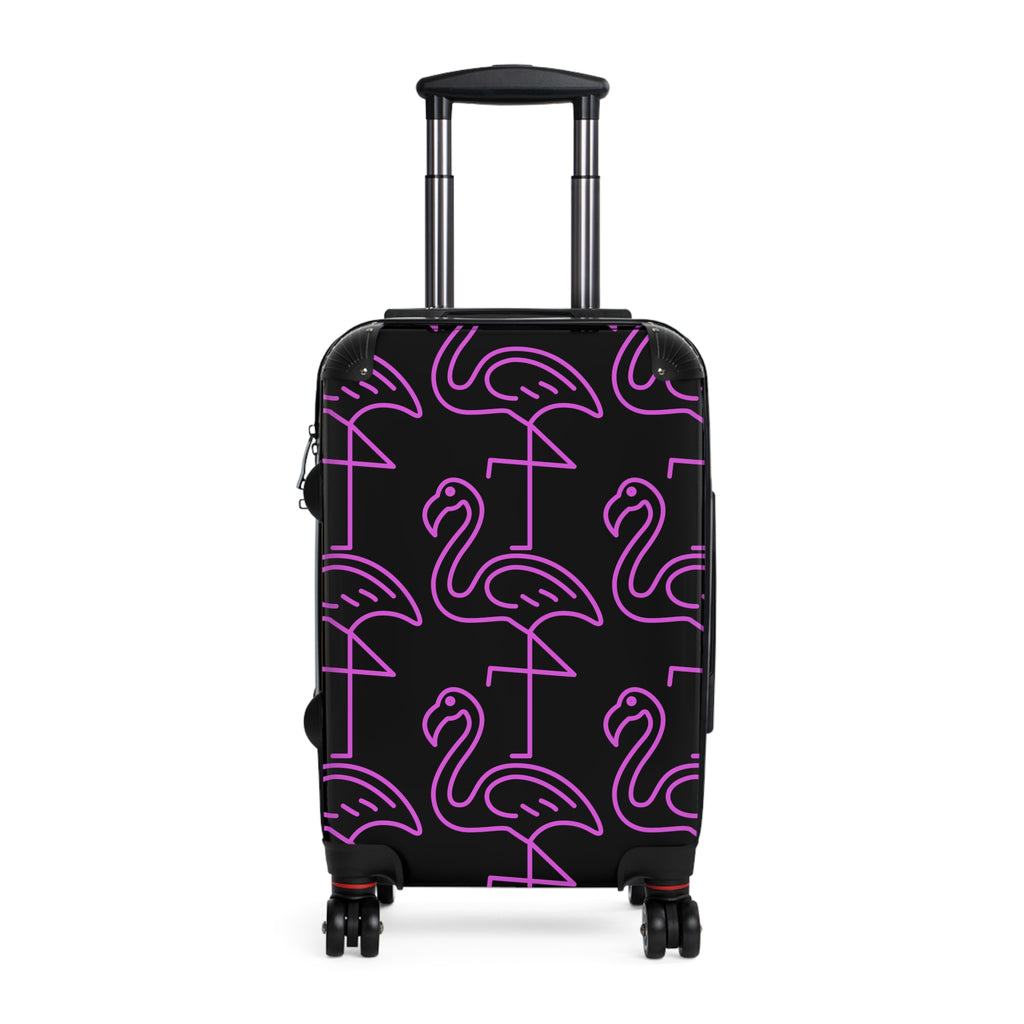 Neon Pink Flamingo Carry-On Suitcase — Retro Tropical Travel Luggage