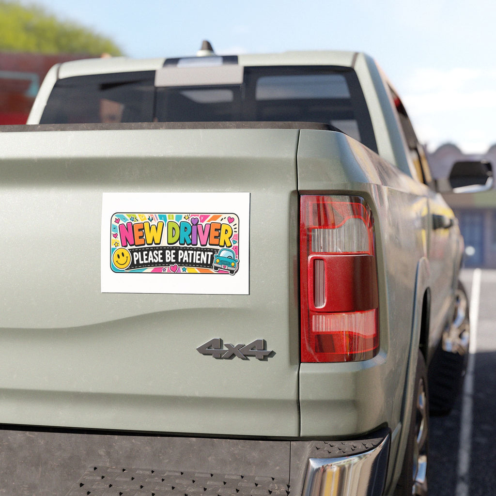 New Driver Please Be Patient Car Magnet | Rainbow Smile Design