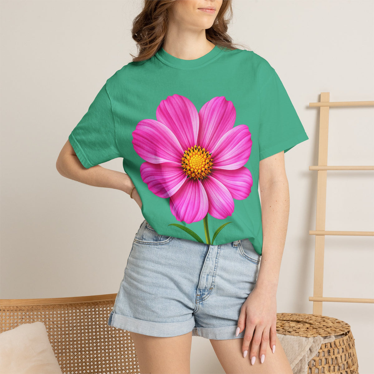 Pink Cosmos Flower T-shirt | Inspirational Back Quote
