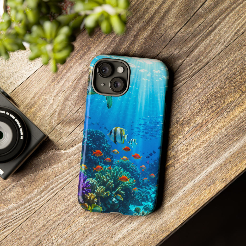 Underwater Ocean Life Tough Phone Case — Coral Reef & Sea Turtle Protective Cover