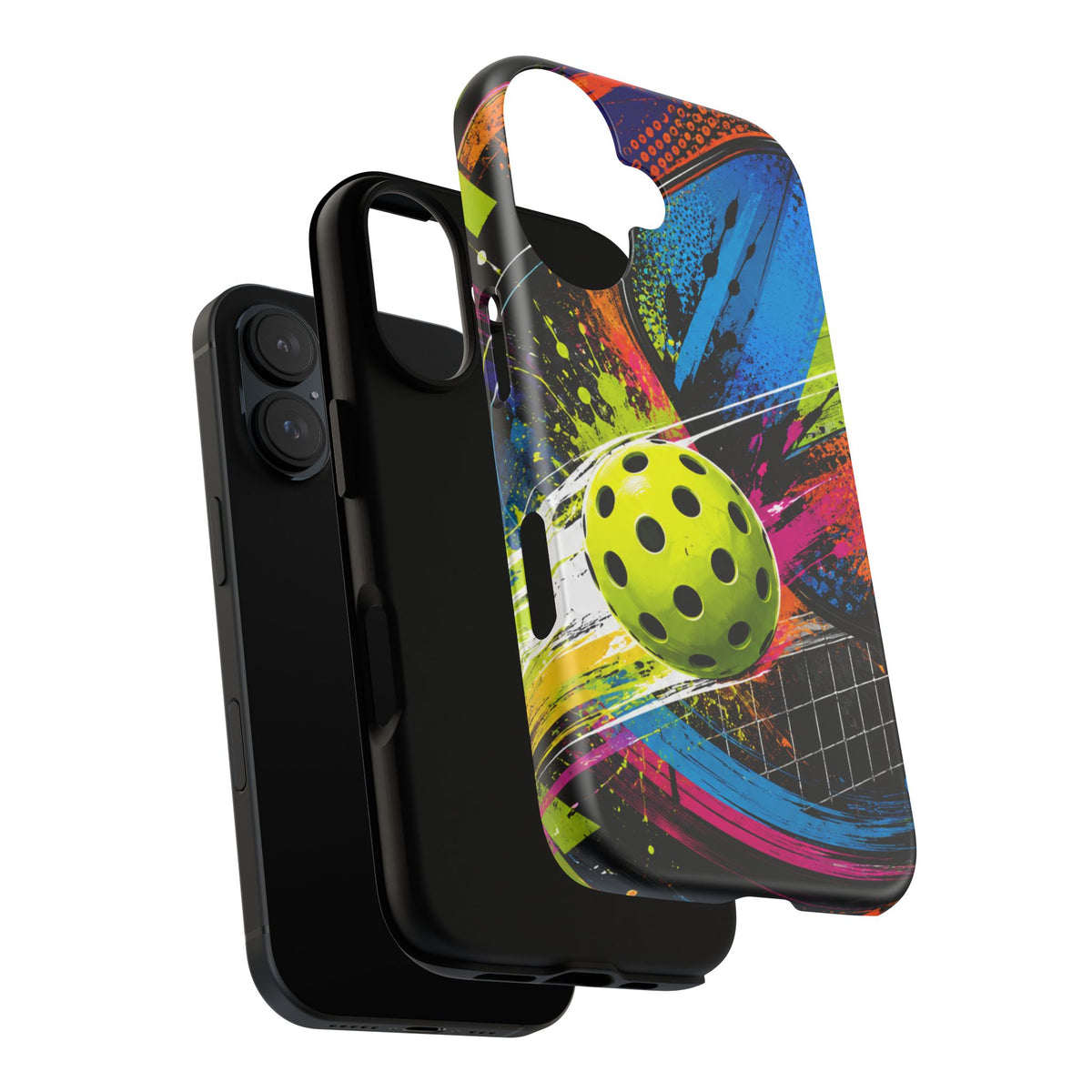 Pickleball Phone Case – Neon Paddle & Ball Splash Tough Case