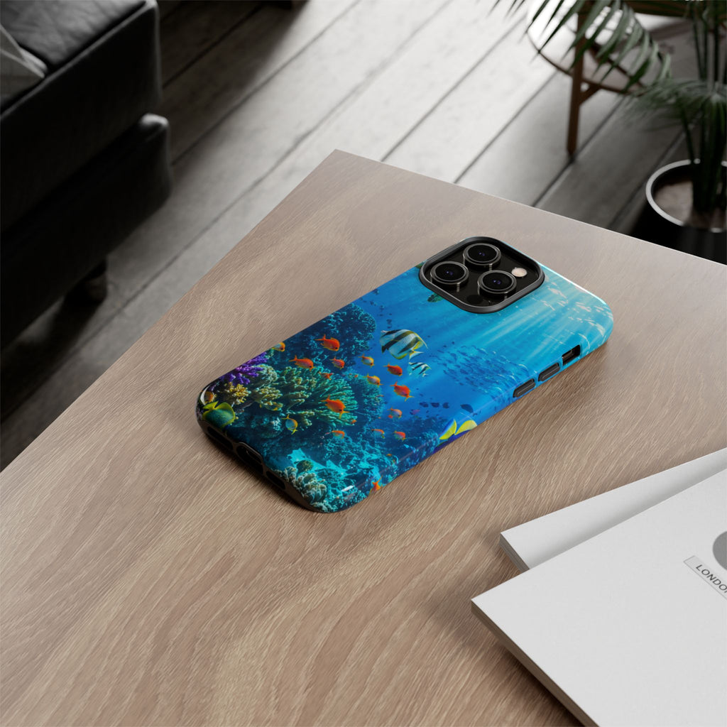 Underwater Ocean Life Tough Phone Case — Coral Reef & Sea Turtle Protective Cover
