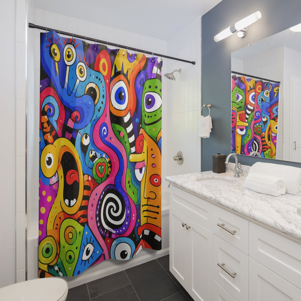 Abstract Colorful Faces Shower Curtain — Vibrant Pop Art Bathroom Decor