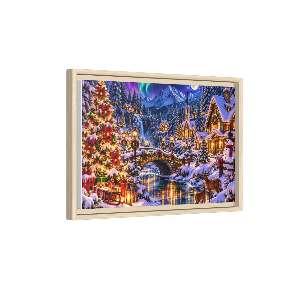 Framed Matte Canvas - Cozy Christmas Village Winter Night Wall Art