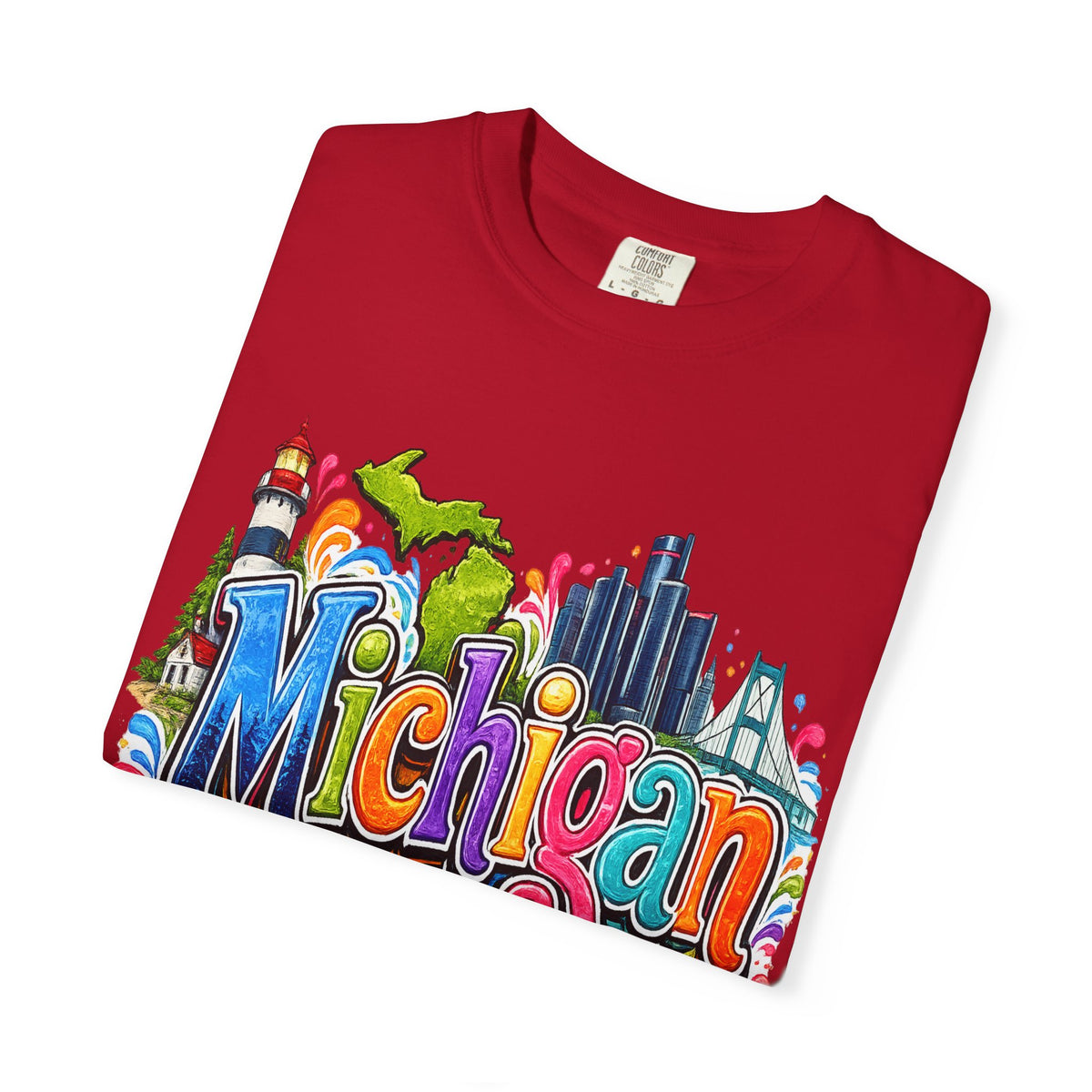 Michigan State Scene T-Shirt | Lighthouse, Skyline, Great Lakes