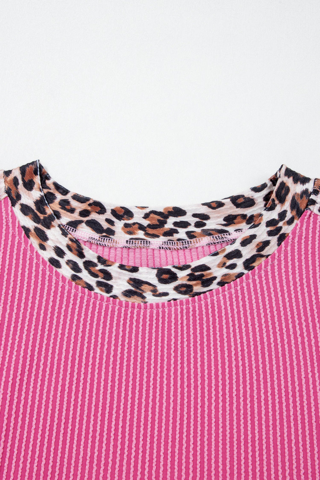 Leopard Trim Corded Knit Top & Shorts Set