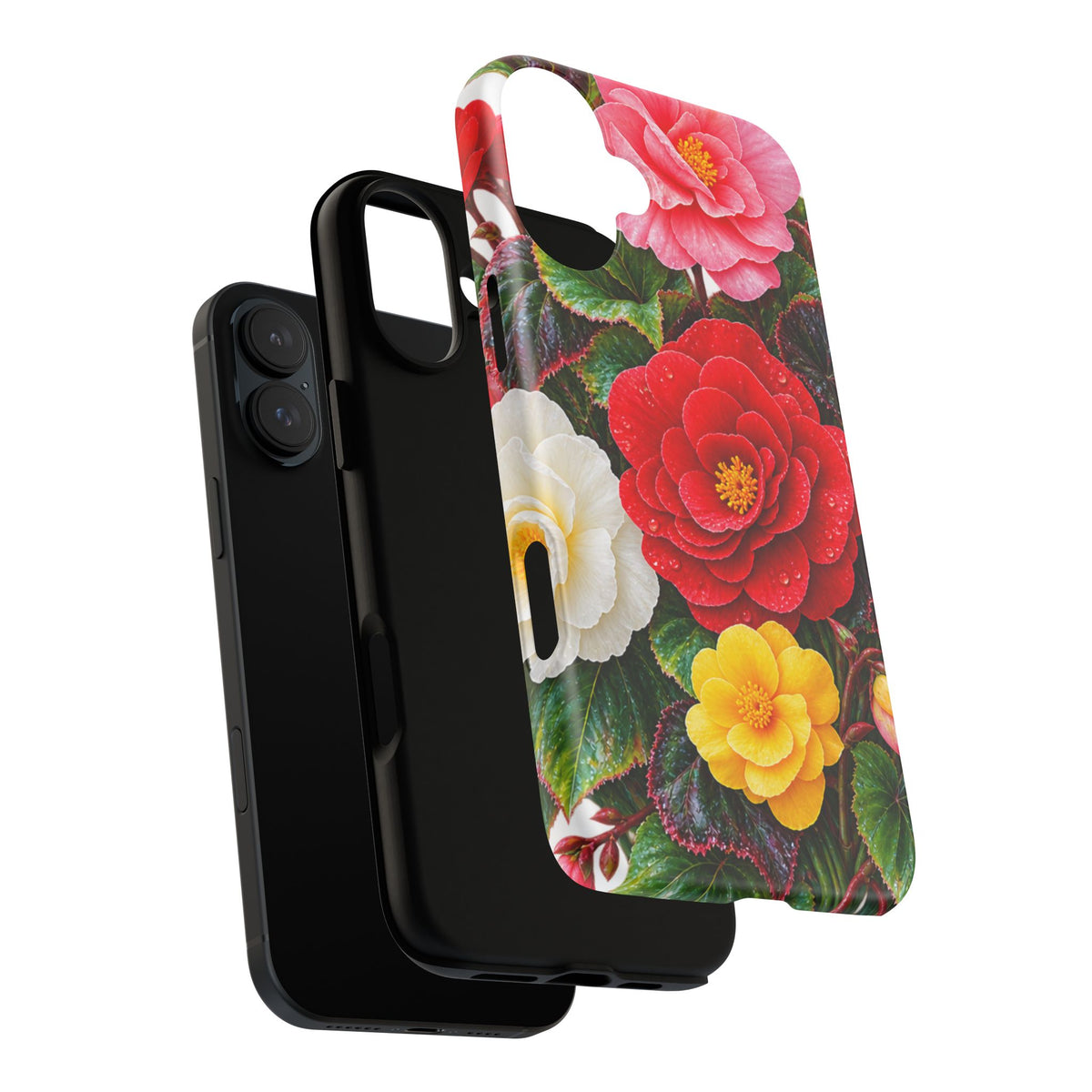 Floral Begonia Phone Case — Vibrant Red, Pink & Yellow Blossom Protective Cover