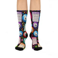 Bingo Night Cushioned Crew Socks — Colorful Bingo Balls & Cards Novelty